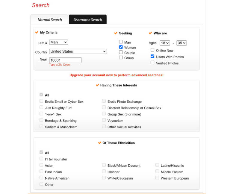 AmateurMatch search