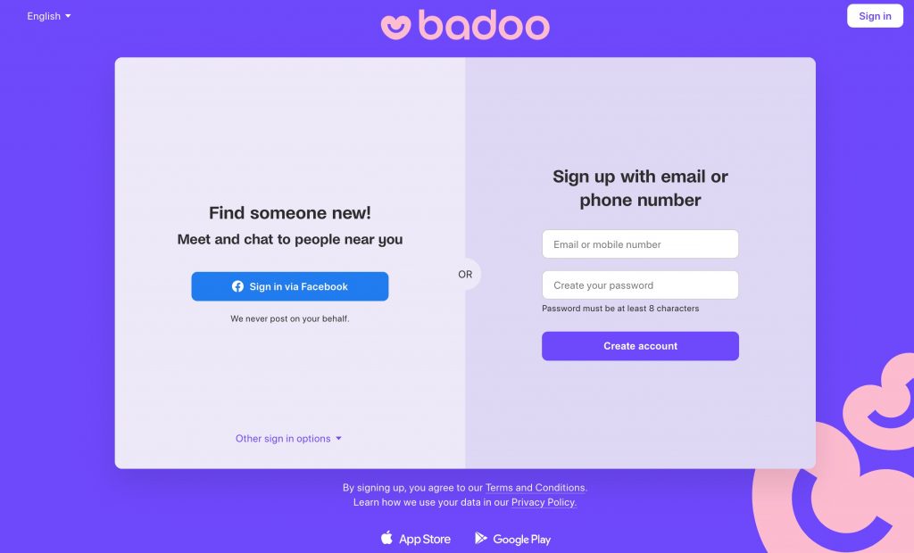 Badoo main page