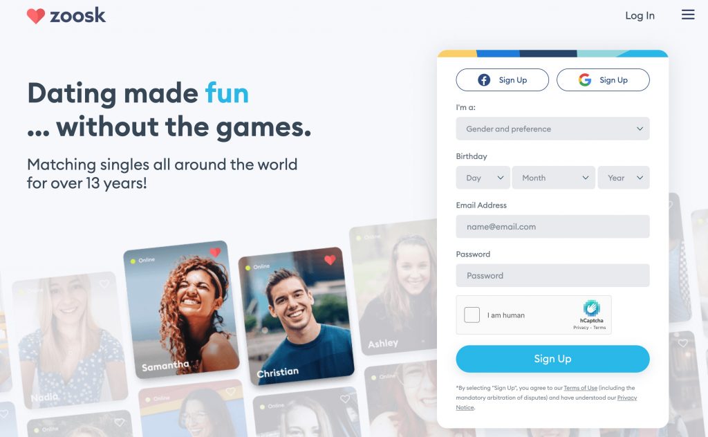 Zoosk main page