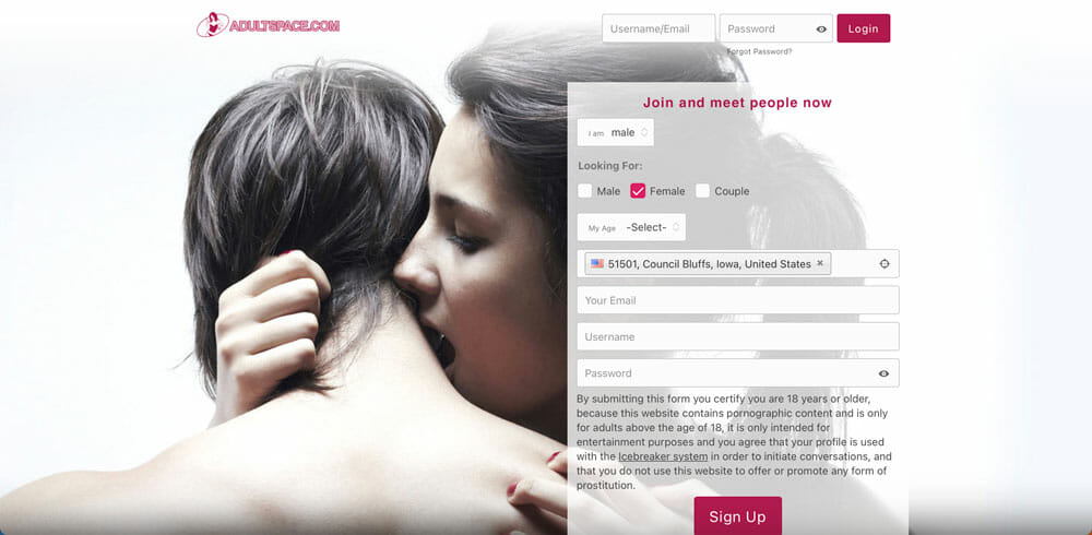 Adultspace main page