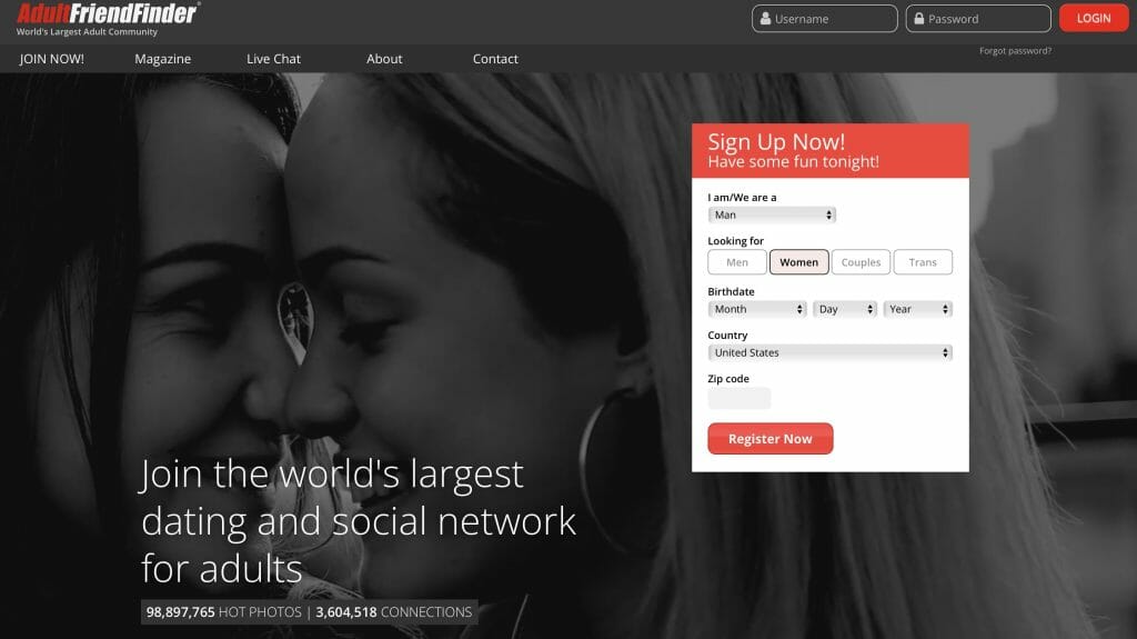 AdultFriendFinder main page
