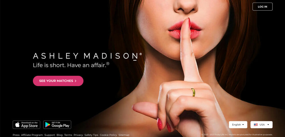 Ashley Madison main page